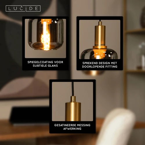 Lucide JOANET - Hanglamp - Ø 16 cm - 1xE27 - Fumé - USP